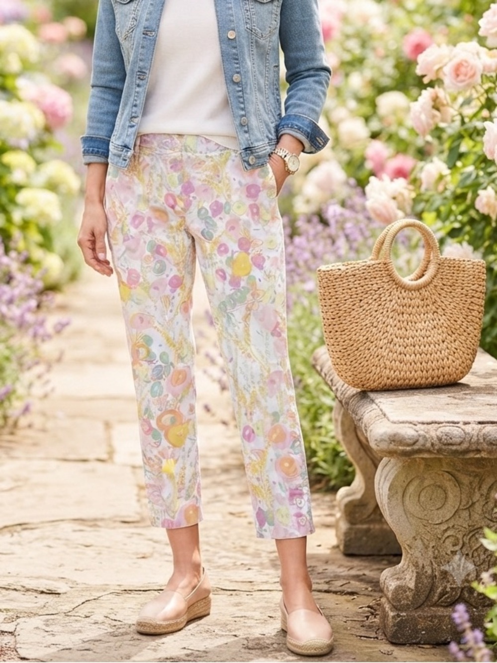 Talbots Perfect Crop Pants Womens 10‎ Petite 10P Pink Pastel Floral Capri Chino
